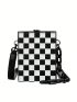 Mini Box Bag Checkered Print Chain Decor PU