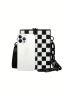 Mini Box Bag Checkered Print Chain Decor PU