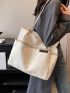 Letter Patch Decor Shoulder Tote Bag Medium Contrast Binding Zipper