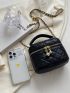 Mini Bucket Bag Zipper Quilted Chain PU