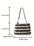 Striped Pattern Straw Bag Vacation Zipper For Outdoor Travel