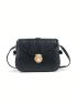 Mini Square Bag Litchi Embossed Push Lock Flap PU