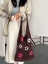 Women's Crochet Shopping Bag With Versatile Flower Details, Large Capacity Mother's Day Gift Tote Bag, Suitable For Grandma And Mom Shopping, Woven Bag