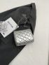 Mini Square Bag Quilted Metal Decor Silver Funky Chain Strap