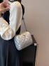 Mini Square Bag Quilted Metal Decor Silver Funky Chain Strap