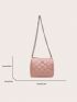 Mini Square Bag Quilted Metal Decor Chain Strap Baby Pink Fashionable