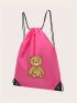 Medium Drawstring Backpack Cartoon Bear Pattern Versatile For Daily