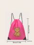 Medium Drawstring Backpack Cartoon Bear Pattern Versatile For Daily