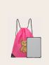 Medium Drawstring Backpack Cartoon Bear Pattern Versatile For Daily