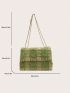 Plaid Pattern Square Bag Frill Detail Flap Chain Strap For Daily