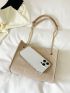 Geometric Pattern Square Bag White Chain Strap For Daily