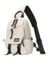 Mini Sling Bag Letter Patch Beige Adjustable Strap For Sport