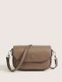 Small Square Bag Brown Flap Adjustable-strap PU