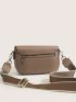 Small Square Bag Brown Flap Adjustable-strap PU