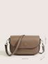 Small Square Bag Brown Flap Adjustable-strap PU