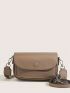 Small Square Bag Brown Flap Adjustable-strap PU