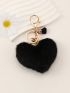 Black Heart Design Bag Charm Pom Pom Decor