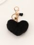 Black Heart Design Bag Charm Pom Pom Decor