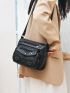 Heart Decor Shoulder Bag, Women's Artificial Leather Crossbody Bag, Fashion Zipper Front Square Bag Messenger Bag