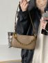 Litchi Embossed Square Bag Letter Graphic Zipper Chain PU