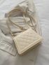 Mini Square Bag Stitch Detail Faux Pearl Decor Flap PU