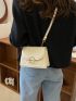 Mini Square Bag Stitch Detail Faux Pearl Decor Flap PU