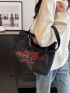 Letter Embroidery Shoulder Tote Bag Canvas Small Zipper