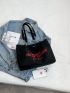 Letter Embroidery Shoulder Tote Bag Canvas Small Zipper