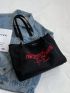 Letter Embroidery Shoulder Tote Bag Canvas Small Zipper