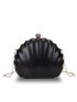 Mini Box Bag Shell Design Clip Top Black Glitter Chain For Party