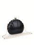 Mini Box Bag Shell Design Clip Top Black Glitter Chain For Party