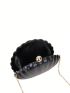 Mini Box Bag Shell Design Clip Top Black Glitter Chain For Party