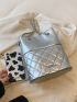 Metal Detail Chain Bucket Bag Funky Silver Quilted Pattern