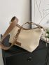 Letter Patch Litchi Embossed Hobo Bag With Zipper Elegant