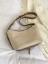 Letter Patch Litchi Embossed Hobo Bag With Zipper Elegant