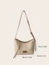 Letter Patch Litchi Embossed Hobo Bag With Zipper Elegant