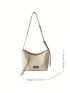 Letter Patch Decor Hobo Bag Litchi Embossed Zipper PU