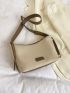 Letter Patch Decor Hobo Bag Litchi Embossed Zipper PU