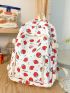 Cute Cartoon Strawberry Pattern Classic Backpack Letter Patch Decor With Zipper