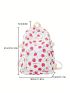 Cute Cartoon Strawberry Pattern Classic Backpack Letter Patch Decor With Zipper