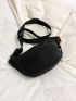 Zip Front Fanny Pack Black Casual Medium