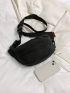 Zip Front Fanny Pack Black Casual Medium