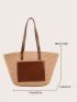 Two Tone Straw Bag Oversized Vacation Stitch Detail