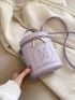 Mini Bucket Bag Letter Embroidery Design Top Handle Zipper