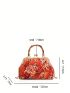 Embroidered Handbag Kiss Lock Design Square Bag Chain Strap