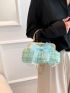 Fashion Tweed Handbag, Bow Decor Top Handle Bag, Women's Kiss Lock Chain Crossbody Bag