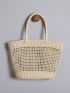 Medium Straw Bag Double Handle Hollow Out Design Vacation Style