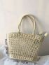 Medium Straw Bag Double Handle Hollow Out Design Vacation Style