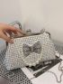 Small Crossbody Bag Faux Pearl & Bow Decor Kiss Lock