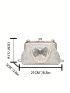 Small Crossbody Bag Faux Pearl & Bow Decor Kiss Lock